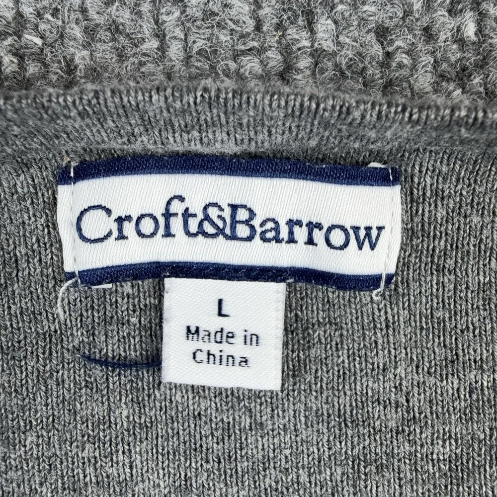 Croft & Barrow Sweater Mens Large Gray Button Cardigan Pima Cotton Knit Crewneck